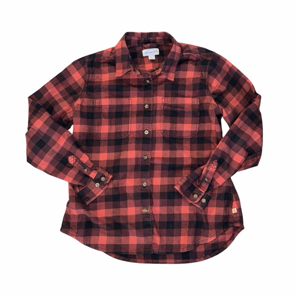 Carhartt Women's Red and Black Plaid Button Down Shirt
